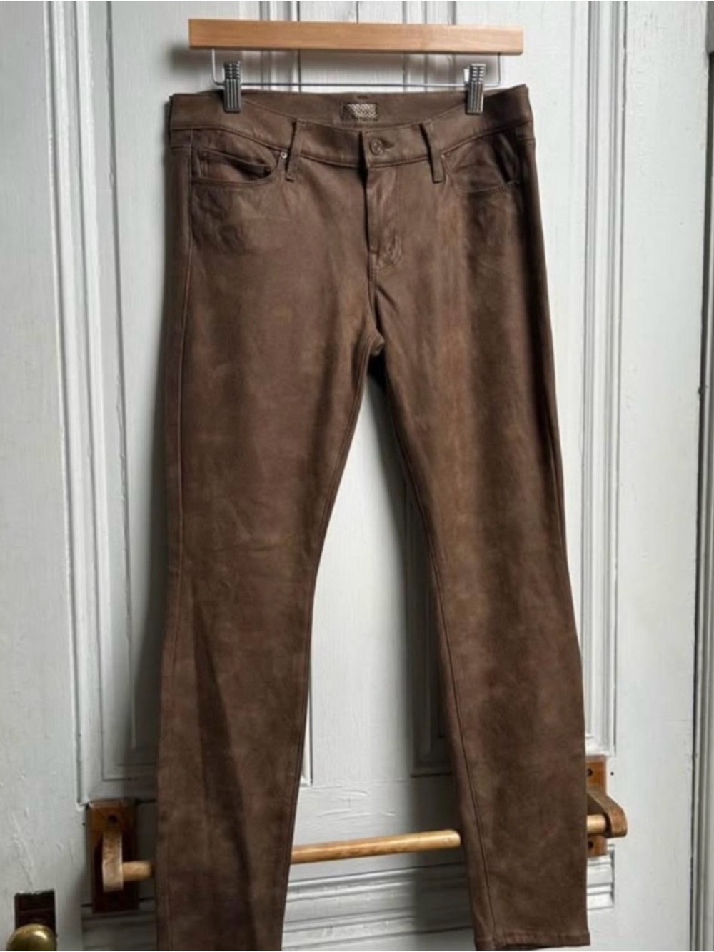 MOTHER Skinny Faux Leather Jeans in Brown